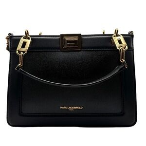 Karl Lagerfeld Paris Black Leather Satchel – Gold Hardware